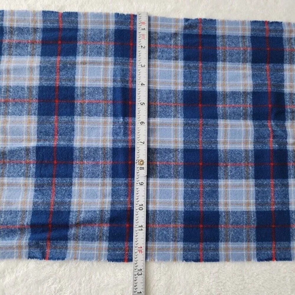 Vtg 90s Tartan Plaid Scarf Blue Red Yellow Fringe 12 x 60 Rectangle Cozy‎ Winter